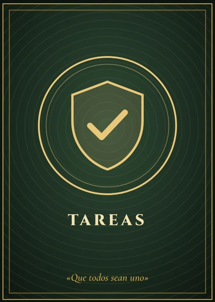 Dorso verde de las tareas, con un escudo